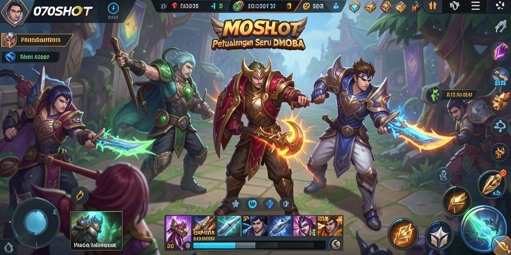 Screenshot gameplay intensif dari 070SLOT di arena MOBA.