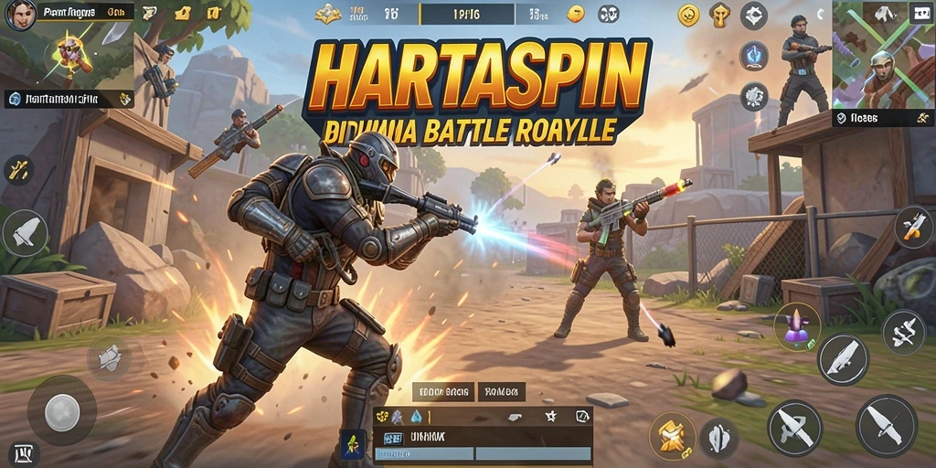 Screenshot gameplay HARTASPIN yang menampilkan aksi Battle Royale yang intens.