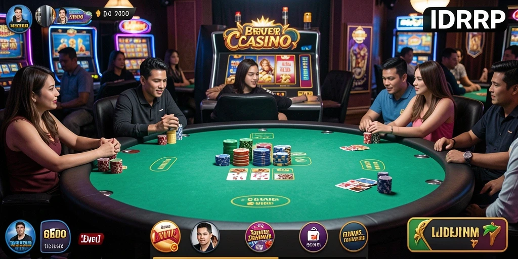 Screenshot dari gameplay IDRRP yang menampilkan dealer dan permainan seru.