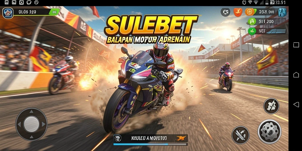 Gameplay SULEBET menampilkan balapan motor yang seru dan menegangkan.
